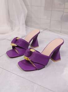 [Sandales élégantes] Sandales à talons hauts de 8 cm élégantes pour dames en noir, violet et or à gros talon Bout carré, dessus et semelle en caoutchouc, motif géométrique, convient pour les fêtes et événements d'été