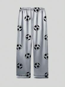 2 piezas Pijama de fútbol gris para niño preadolescente, minimalista y de moda