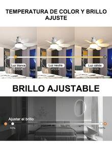 Ventilador con luz de casquillo de 50W/60W, ventilador de techo de 20.5" con luz y control remoto, ventilador de casquillo E27 con LED para baño, dormitorio, ventilador LED blanco,bombilla de base E27, 3 colores 3000K-6500K, ventilador con luz regulable para garaje, baño, dormitorio, cocina, 4000 lúmenes. - 60W - Ver 6