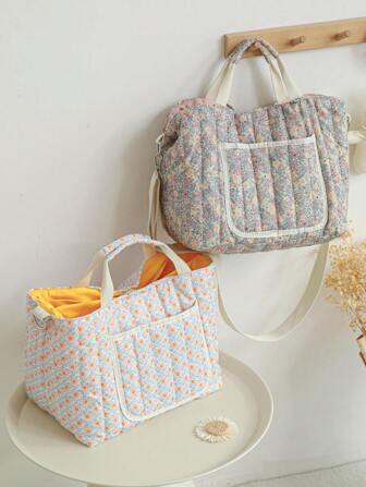 1 件花卉尿布包手提包，大容量绗缝单肩包，适合妈妈，轻便方便，适合宝宝日常外出