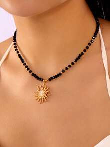 1 件时尚独特水晶链配太阳和星星吊坠项链，精致百搭设计适合所有场合，馈赠佳品