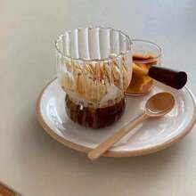 4/8 modische Glasbecher im Blütenblatt-Stil mit Streifen, aus Borosilikatglas, leicht, robust, kälte- und hitzebeständig, 300 ml/10 oz, Eisbecher, geeignet für Kaffee, Joghurt, Eis, Cocktails, kalte Getränke