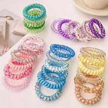 6 件套糖果色螺旋发带套装、伴娘团队装饰、螺旋发圈、单身派对新娘送礼会婚礼派对配饰 - 彩色 - 查看 8