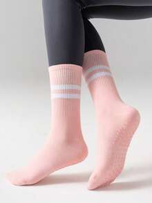 1/5/10双/包 女款随机春秋款双条马卡龙色脚底硅胶带抓地力适合室内瑜伽普拉提拉力健身舞蹈搭配瑜伽裤运动服中筒袜