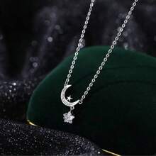 1 Piece Of Fashionable S925 Sterling Silver Star Moon Necklace For Women Niche Light Luxury Moon Clavicle Chain Versatile Star Zirconia Foot Silver Jewelry