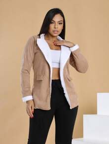 Women's Suede Jacket Winter Fashion - NUDE - View 3