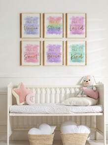 6 Pieces Unicorns Canvas Art Print Watercolor Painting Cute Wall Pictures Rainbow Poster Inspirational Quotes Brave Strong Unique Kind Smart Wall Art Painting Girls Room Decor Nursery Wall Decor Girl Unframed