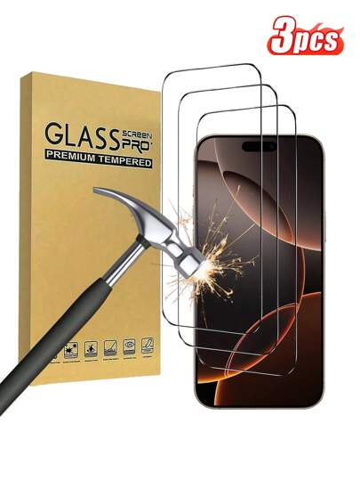 3 Pieces Set Of High-Definition Tempered Glass Screen Protectors [Full Coverage] Compatible With IPhone 16 Pro/16PROMAX/16PLUS/16/15/15PRO/15PROMAX/14/13/11/14 PROMAX Screen Protectors/[Easy To Install] [Free Bubble] Phone Screen Protectors/Phone Accessories Screen Protection Essentials, Applicable To Daily Shield, Office, Home Phone Screen Protector Waterproof Shockproof Anti-Fall Scratch Resistant Anti-Fingerprint