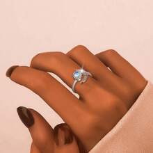 925er Sterlingsilber Ring mit Cut Out Sonnenblumen- und Mond-Design für Damen, Simulierter Mondstein Anxiety Spinning Ring