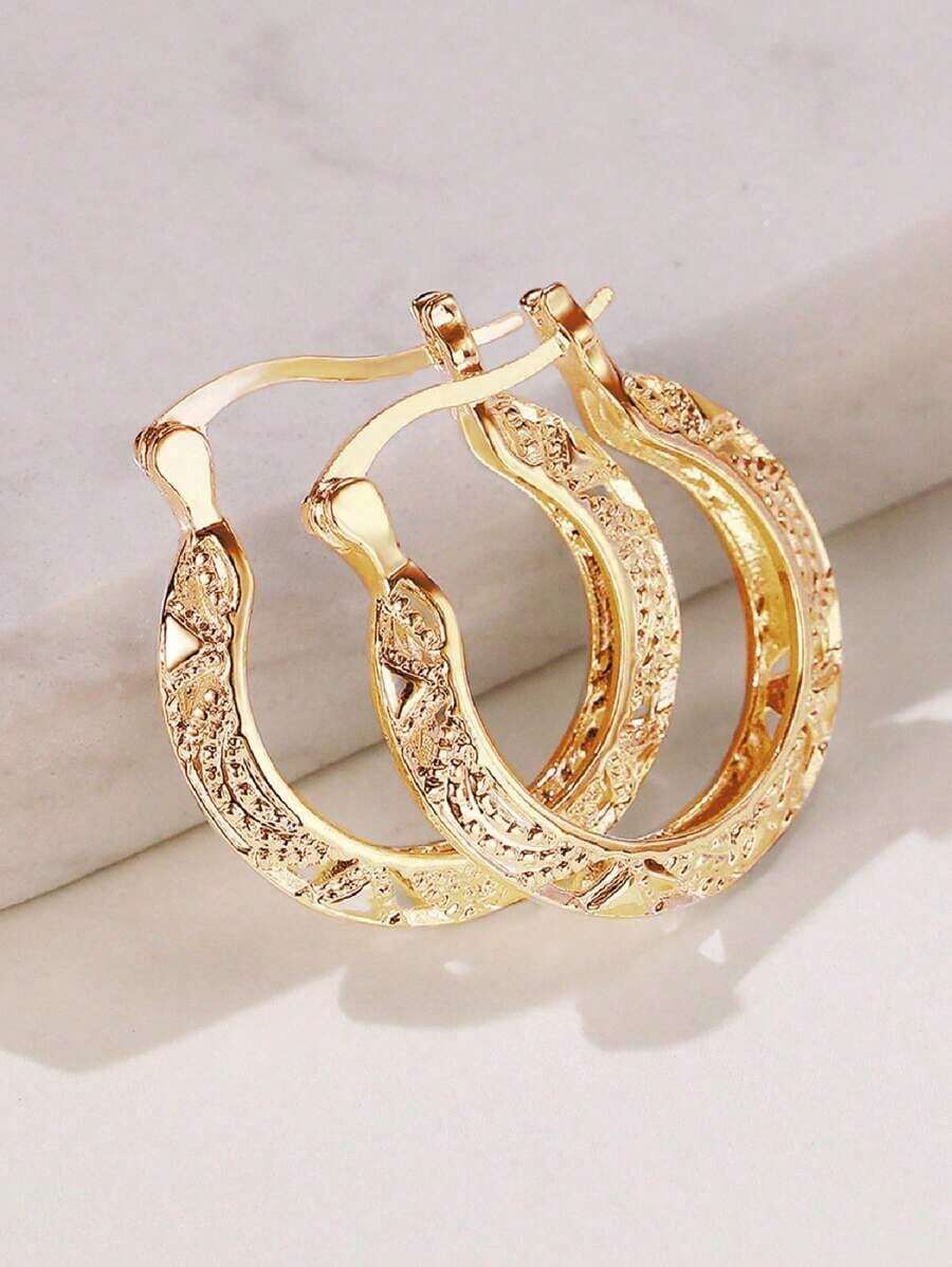 Textured Hoop Earrings - Yellow Gold - View 1
