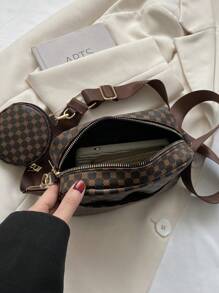 Bolso cuadrado con patrón retro de todo el diseño, bolso de hombro clásico de mujer con monedero colgante