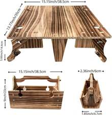 Wooden Outdoor Folding Picnic Basket Table, Folding Picnic Table With Wine Glass Holder, 2-In-1 Picnic Table Convertible Storage Wooden Basket, Natural Travel Camping Equipment