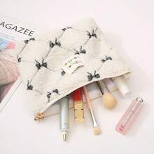 蝴蝶结笔袋刺绣笔袋，送蝴蝶结饰品，女士/学生文具收纳袋，耳机收纳配件，开学季，韩版铅笔盒，开学季，学校用品，铅笔袋，书包