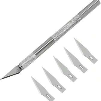 1 set professioneel precisiemes van roestvrij staal, hobbymes, scheermes met 5 reservemesjes voor telefoon, pc, tablet, drone, reparatie, doe-het-zelf, kunstwerk, snijden, speleologiemes, beeldhouwmes, scrapbookmes, rubberstempel, snijmes, enz.