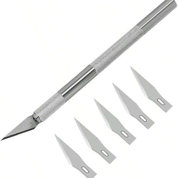 1 Set professionelles Präzisionsmesser aus Edelstahl, Hobbymesser, Rasierwerkzeug mit 5 Ersatzklingen für die Reparatur von Handy, PC, Tablet, Drohne, DIY, Kunstwerke, zum Schneiden, Schnitzen, Messer für Scrapbooking, Gummistempel-Schnitzen usw.