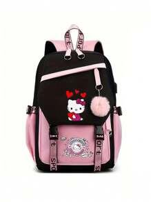 Sanrio Kuromi Anime Rucksack mit Lunch-Tasche, Nylon Laptop-Rucksack für Jungen und Mädchen, Mehrere Fächer, externer Geräteport, wasserdichtes Design, verstellbare Schultergurte, ideal für Schule, täglichen Gebrauch und Reisen, süßer Cartoon-Muster, thematische Lunch-Tasche, Reißverschluss-Verschluss, Schul-Rucksack