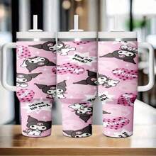Sanrio 1 pièce Tasse de voyage en acier inoxydable de 40 oz Sanrio Kuromi avec couvercle et paille - étanche, s'adapte au porte-gobelet de la voiture, garde les boissons chaudes ou froides, boissons fraîches en été, design de dessin animé mignon avec étoiles et personnages - cadeau parfait pour l'anniversaire et la Saint-Valentin