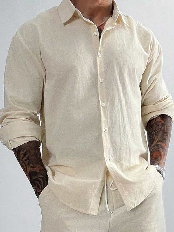 Camisa de lino 100% para hombres - Transpirable, de hombros caídos, abotonada, de tono sólido, de corte relajado, versátil de resort a oficina, para bodas en la playa, recepciones de cóctel y viajes de verano, regalo del Día del Padre para papá/esposo