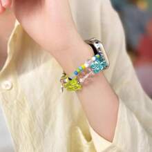 1 pulseira elástica feminina fofa de mini urso com contas em cores doces para , serve em 38 mm/40 mm/41 mm/42 mm/44 mm/45 mm/46 mm/49 mm, compatível com Ultra/SE/Series 10/9/8/7/6/5/4/3/2/1, elegante, versátil para festas, encontros, trabalho, primavera, verão, outono, inverno, ótimo presente para filha, mãe, esposa, amante, aniversário, Ação de Graças, Natal, durável e acessível