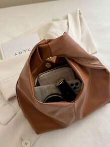 Bolso de hombro de piel sintética de unicolor y moda versátil, bolso tipo baguette minimalista casual y pequeño para mujer