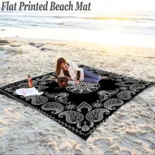 1pc Lightweight Portable Paisley Printed Beach Mat, Single-Sided High-Definition Printing, Fade-Resistant, High-Strength Coated Fabric, Wrinkle-Resistant, Easy To Clean, Anti-Tear, Comes With 4 Fixed Pegs, Windproof And Reinforced, Large Size Suitable For 2-8 People, Personalized Outdoor Gear, For Outdoor Leisure, Camping, Picnic, Temporary Ground Mat