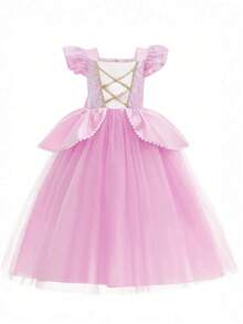 Váy dự tiệc bồng bềnh bằng vải tuyn đính nơ sequin cho bé gái, váy phù dâu, váy công chúa, phù hợp cho những dịp quan trọng, lễ hội, tiệc sinh nhật, tiệc cocktail - Hồng - Xem 3