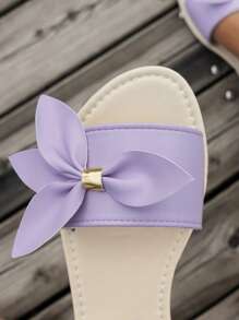 Women's Round Toe Flat Sandals With Strap Tree Leaves & Bow Design, Comfortable Versatile Casual Beach Holiday Style