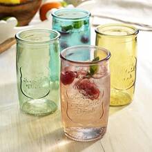 Vasos de Glaver - Juego de 4 vasos vintage auténticos de tipo Mason - Vasos de vidrio transparente para cócteles, agua, jugo - Vasos para beber con relieve vintage (Highball 18 Oz 7983) - Rojo - Ver 4