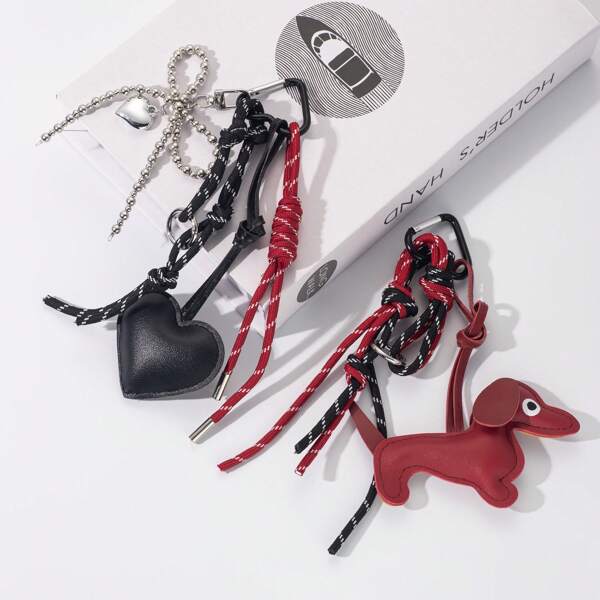 1pc Black & Red Woven Lanyard Key Chain, With Black & Red Woven Cord, Dachshund Charm Or Black Heart Charm, Suitable For Party Decor, Bags, Cars, And Holiday Gift Decorations