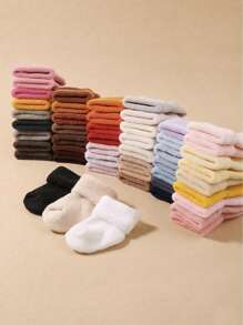 6 Pairs Baby Solid Color Anti-Slip Mid-Calf Socks, Comfortable Breathable Casual Socks For All Seasons