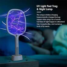 2-In-1 Electric Insect Killer, Mosquito Trap Light, Racket Mosquito Killer With Safety Net Protection Technology, Safe Touch, Portable Fly Guard, Suitable For Indoor And Outdoor Terrace Use