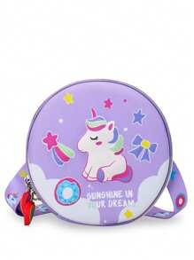 1 pieza Bolso bandolera pequeño y redondo con estampado 3D lindo y de dibujos animados de niños y niñas con estilo, de estilo coreano versátil, correa de hombro casual y cómoda, variedad de patrones de impresión a elegir, satisface las necesidades básicas de almacenamiento, adecuado para uso diario y juego, una excelente opción de regalo