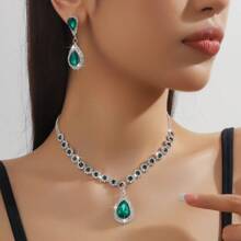 1 Pair Of Earrings + 1 Necklace + 1 Bracelet Elegant Jewelry Set Silver Plated Inlaid Rhinestone Multi Colors For U To Choose Match Daily Outfits