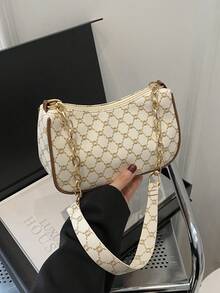 2024 Spring/Summer New Minimalist Versatile PU Armpit Bag, Fashion Linked Chain Shoulder Bag With High-Quality Feel, Handheld Bag , Small Bags - White - View 5