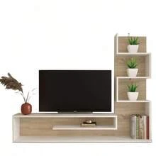 Miroytengo Módulo de TV para Salón Comedor Snake en Color Roble Artisan/Negro o Roble Sonoma/Nymphaea Alba con 4 Estantes 160x130x29 cm - Blanco - Ver 6