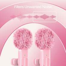 1in 2 Pink Professional Wireless Lapel Microphone, Equipped With Dual Lightning And Type-C Interfaces, Compatible With IPhone And IPad. Suitable For Small-Scale Video Recording, Interviews, Video Podcasts, Vlogs, And Live Streaming. Features Noise-Canceling Technology And Is Plug-And-Play.