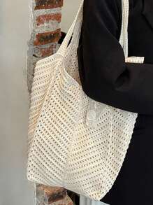 Bolso de playa de verano, bolso de mujer de malla tejida con lazo, bolso de mano con gran capacidad, bolso de compras de unicolor para vacaciones y viajes de verano. Bolso de tela de rafia tejido con lazo para mujer. Bolso de hombro grande de casual de rafia, tejido a ganchillo, bolso de compras para mujer.