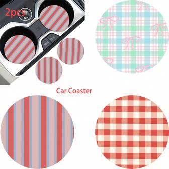 2pcs Plaid Pattern Car Cup Coaster Stylish & Durable Fast-Drying Non-Slip Car Cup Mat