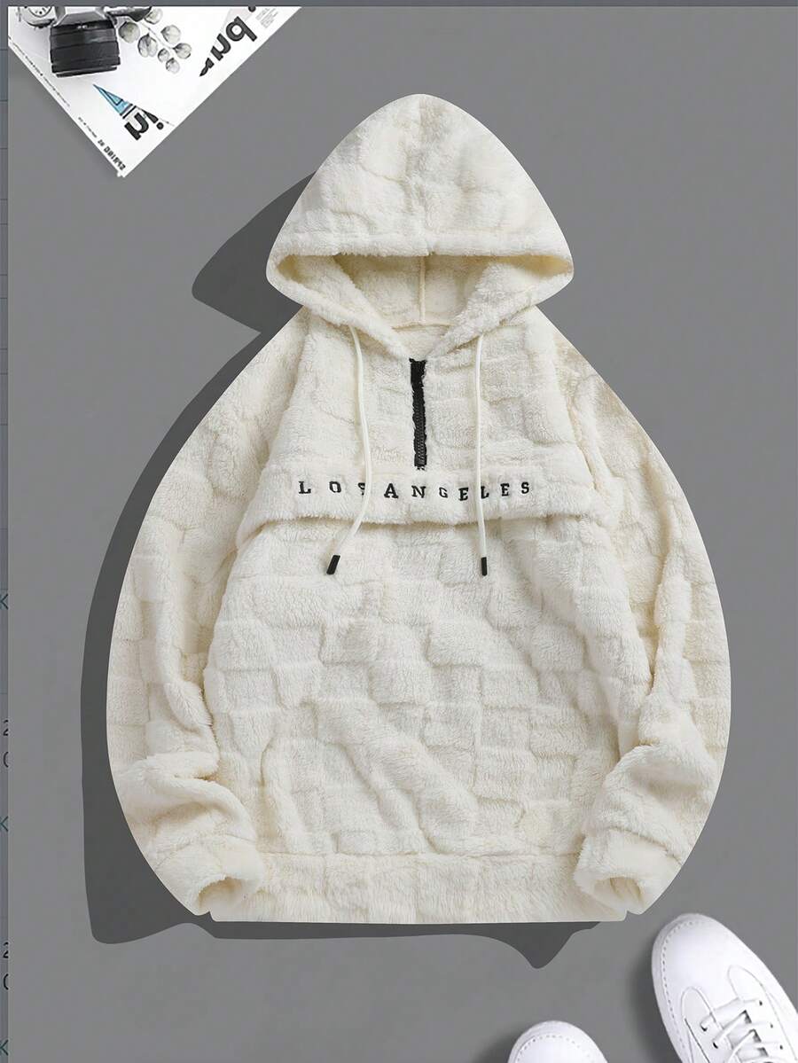 Yemwry Men's Fashionable Casual Solid Color Plush Hooded Pullover Sweatshirt, Fall