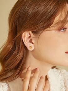14pcs/Set Dreamy Mocha Meteor Laser Earrings Set, Women's Daily Accessories