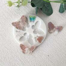 1pc Silicone Butterfly Pendant Mold, 6-Cavity Round DIY Jewelry Making Mold For Necklaces, Earrings, Keychains - Craft Accessories, Pendant Crafting|Butterfly Design| Flexible Mold, Jewelry Molds - Light Gray - View 6