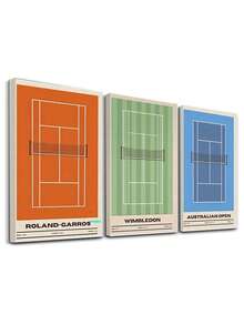 3pcs Tennis Tournament Canvas Art Set, High Quality Minimalist Wall Decor, Interior Wall Decor, Modern Wall Art, Tennis Decor, Wall Arts, Poster, Art Prints, Wall Arts, Posters, Paintings, For Living Room, Bedroom, Bathroom, Optional Frame - Multicolor - View 3