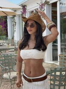 1pc Fashionable Handmade Straw Panama Hat, Bohemian Style Beach Sun Hat, UV Protection Sun Cap, Casual Windproof Hat