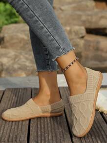 Ladies Summer Slip-On Soft Bottom Casual Sneakers, Breathable Knitted Texture Elastic Ankle Design, Lightweight Driving Shoes, Suitable For Home, Walking, Grocery Shopping, White, Black, Brown
