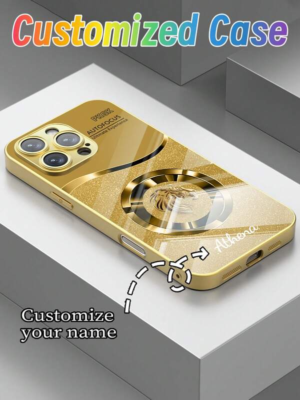 1 Funda de teléfono de vidrio templado dorado personalizado con su nombre, adecuado como regalo para amigos, parejas, padres, regalo de cumpleaños compatible con Apple 16 Pro Max/15/14/13/12/11/XS Max/XR/7 Plus y Galaxy S25 Ultra/S24 Plus/S20 FE/S22 Plus/S21