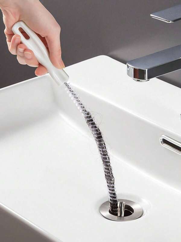 1/3 Cepillos de limpieza de tuberías blancos de aproximadamente 45 cm (17.7 pulgadas) para limpiar desagües de baño, removedor de obstrucciones de tuberías flexible