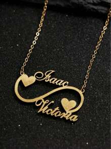 1pc Customized Double Name Infinity Necklace Girl Jewelry Stainless Steel Personalized Double Nameplate Heart Pendant Necklace, Custom Necklace, Name Necklace, Silver Chain Necklace Unique Customized Birthday Gift Couple Gift