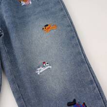Boys' Loose Casual Animal Embroidered Denim Jeans, Suitable For All Seasons - Light Wash - View 5