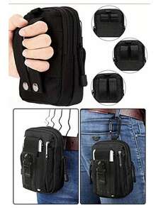 1pc High-Quality Durable Outdoor Storage Bag, Black With White Stitching, Multi-Compartment Design Tactical Waist Pack, Ideal For Hunting, EDC, Outdoor Enthusiasts, Compact & Lightweight, Essential For Outdoor Survival - Multicolor - View 10