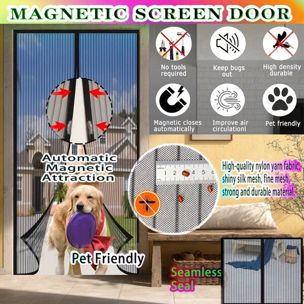 1 Stück magnetischer versteckter eingebetteter Streifen, automatischer magnetischer Verschluss, dichtes Mesh (leicht, belüftend, mückensicher) + magnetischer Streifen (starker magnetischer automatischer Verschluss) + Klebeband / Klettverschluss / Nägel (zusätzliche Installation), effiziente Mücken- und Insektensicherung, belüftend und transparent; bohren nicht erforderlich / mit Bohrung duale Installation, einfache Montage, keine Beschädigung des Türrahmens; wiederverwendbar und leicht zu reinigen, geeignet für Haushalte (Wohnzimmer, Schlafzimmer, Küchentür), Mietumgestaltungen, Unterkunftsdekorationen, zum Ersetzen von herkömmlichen Moskitonetzen.